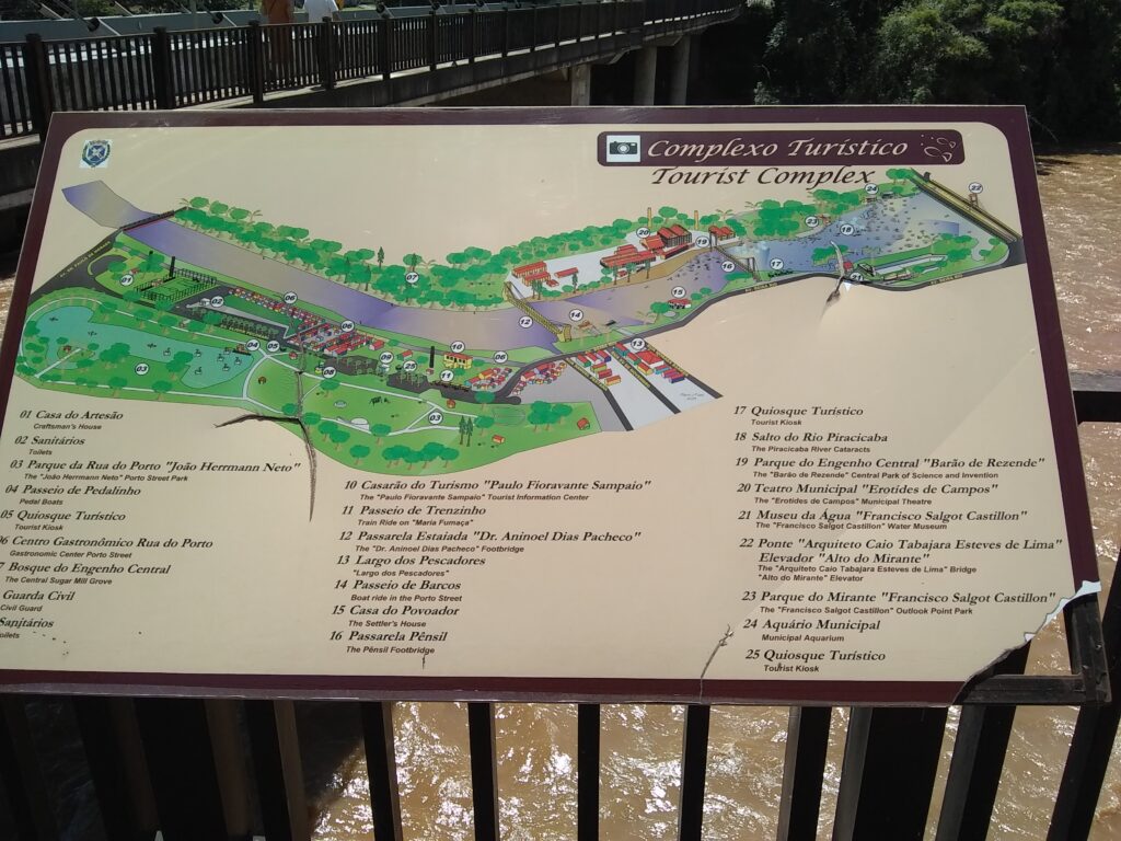 Placa com informações turísticas de Piracicaba